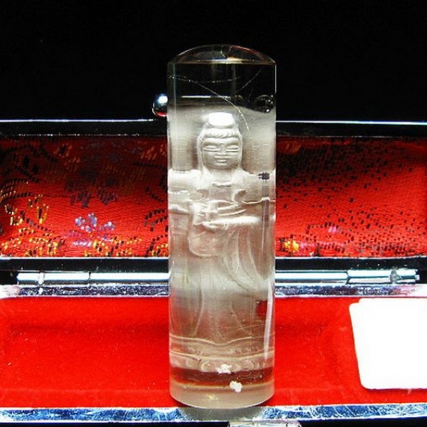 ルチル水晶 中彫 観音 観音 印材　18mm [T71-47]