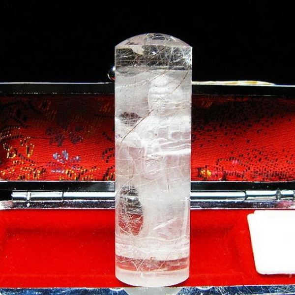 ルチル水晶中彫観音 印材　※別途料金で篆刻可能 18mm [T71-49]