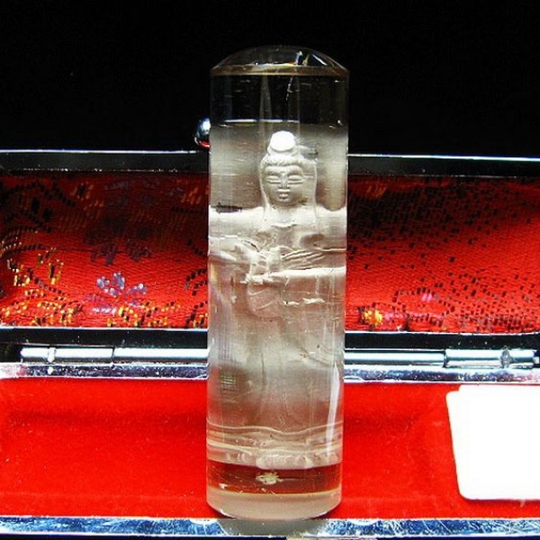 ルチル水晶 中彫 観音 印材　18mm [T71-52]
