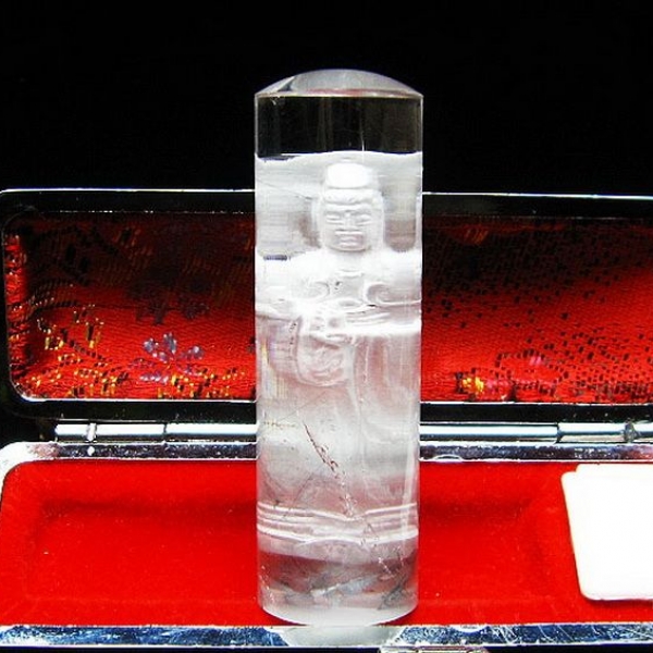 ルチル水晶中彫観音 印材　※別途料金で篆刻可能 18mm [T71-53]