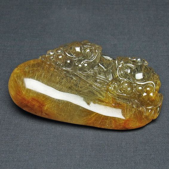 金針ルチルクォーツ 金蟾 置物[T725-2714]