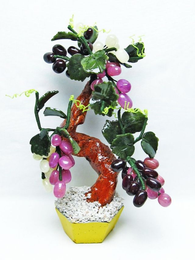 アゲート葡萄鉢植え 置物[T726-1478]