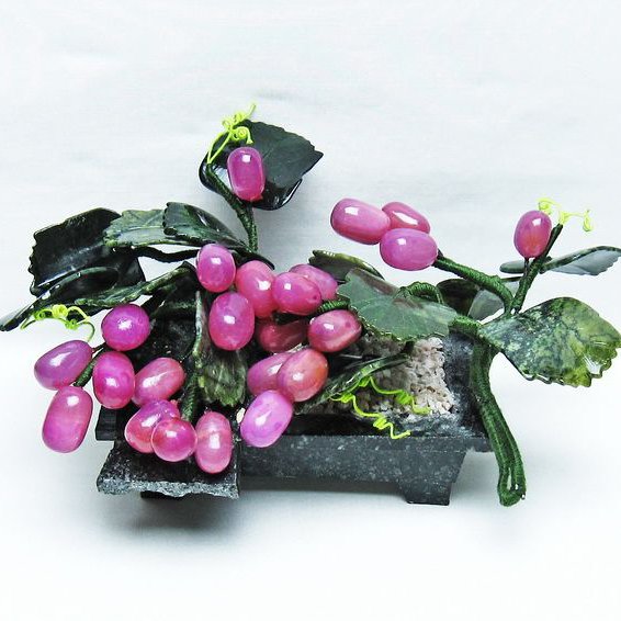 1.3Kg アゲート葡萄鉢植え 置物[T726-1482]