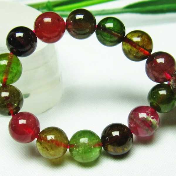 ★(黒狗皐羅！)バイカラーグリーントルマリン 7.5ミリ珠ブレス④(SA) ブラジル産バイカラートルマリン 4.554ctルース 日独鑑
