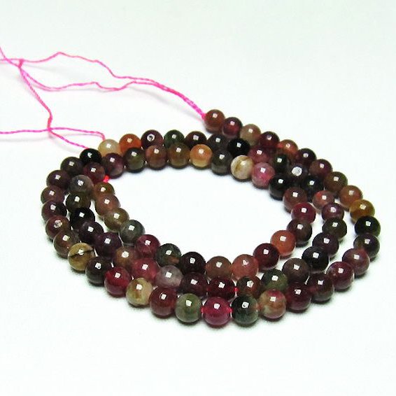 ミックスカラー トルマリン 一連 ビーズ 5mm [t75-6811]