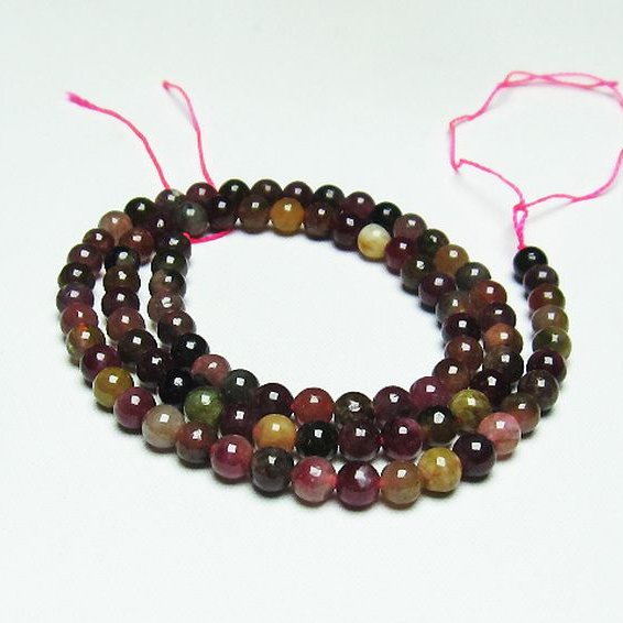 ミックスカラー トルマリン 一連 ビーズ 5mm [t75-6837]