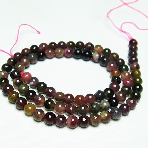 ミックスカラー トルマリン  一連  ビーズ5mm [T75-6900]