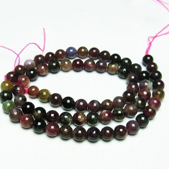 ミックスカラー トルマリン 一連 ビーズ 6mm [t75-6921]