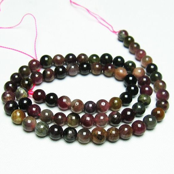 ミックスカラー トルマリン 一連 ビーズ 6mm [t75-6934]