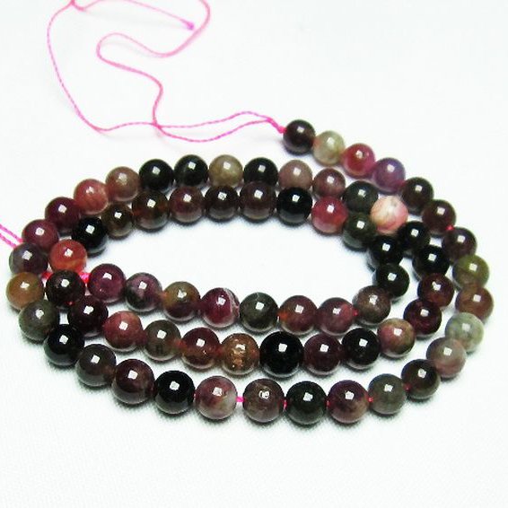 ミックスカラー トルマリン 一連 ビーズ 6mm [t75-6938]