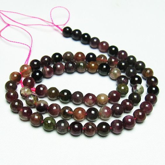 ミックスカラー トルマリン 一連 ビーズ 6mm [t75-6951]