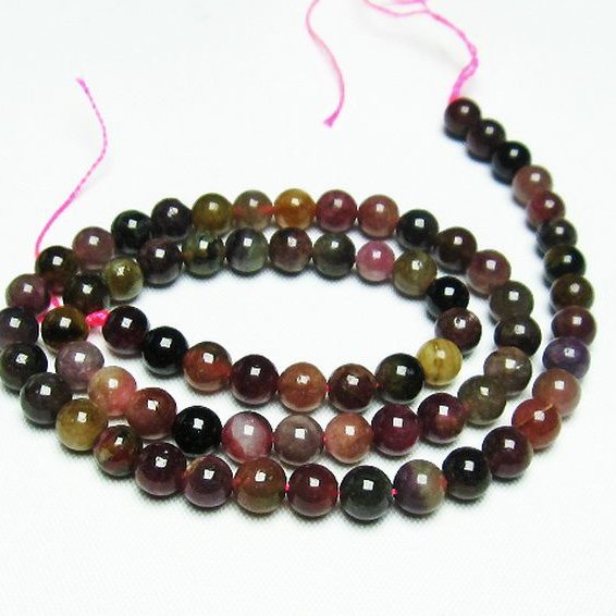 ミックスカラー トルマリン 一連 ビーズ 6mm [t75-6978]