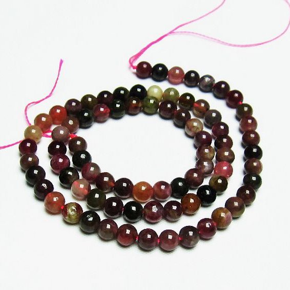 ミックスカラー トルマリン  一連  ビーズ5mm [T75-7098]