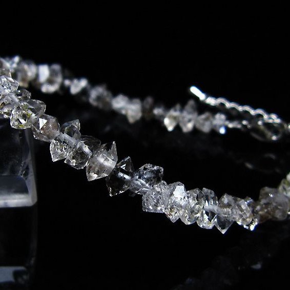 スティブナイト（輝安鉱）入り | ハーキマーダイヤモンド水晶 ブレスレット [T99-5839]