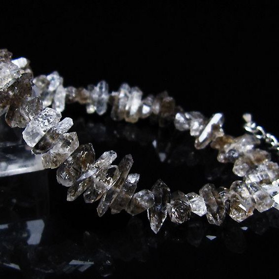 スティブナイト（輝安鉱）入り | ハーキマーダイヤモンド水晶 ブレスレット [T99-5875]