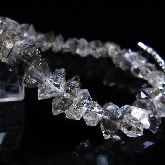 スティブナイト（輝安鉱）入り | ハーキマーダイヤモンド水晶 ブレスレット [T99-5886]