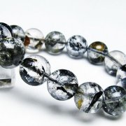 ブラックエレスチャルクォーツ 骸骨水晶 ブレスレット 14mm [t124-4828]