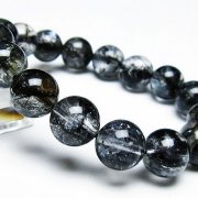 ブラックエレスチャルクォーツ 骸骨水晶 ブレスレット 13mm [t124-4845]