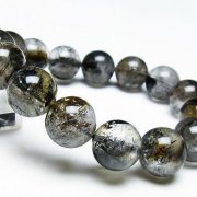 ブラックエレスチャルクォーツ 骸骨水晶 ブレスレット 14mm [t124-4892]