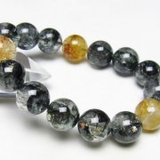 ブラックエレスチャルクォーツ 骸骨水晶 ブレスレット 14mm [t124-5418]