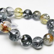 ブラックエレスチャルクォーツ 骸骨水晶 ブレスレット 16mm [t124-5429]