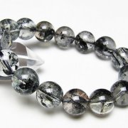 ブラックエレスチャルクォーツ 骸骨水晶 ブレスレット 14mm [t124-5642]