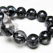 ブラックエレスチャルクォーツ 骸骨水晶 ブレスレット 18mm [t124-5691]