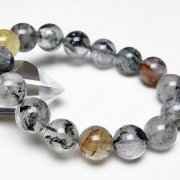 ブラックエレスチャルクォーツ 骸骨水晶 ブレスレット 13mm [t124-5757]
