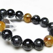 ブラックエレスチャルクォーツ 骸骨水晶 ブレスレット 15mm [t124-5836]