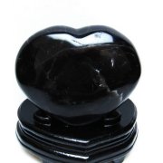 1.2Kg モリオン 純天然 黒水晶 ハート  置物[T457-3798]