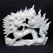 2.1Kg 漢白玉 手彫り 龍 置物 [t757-1981]