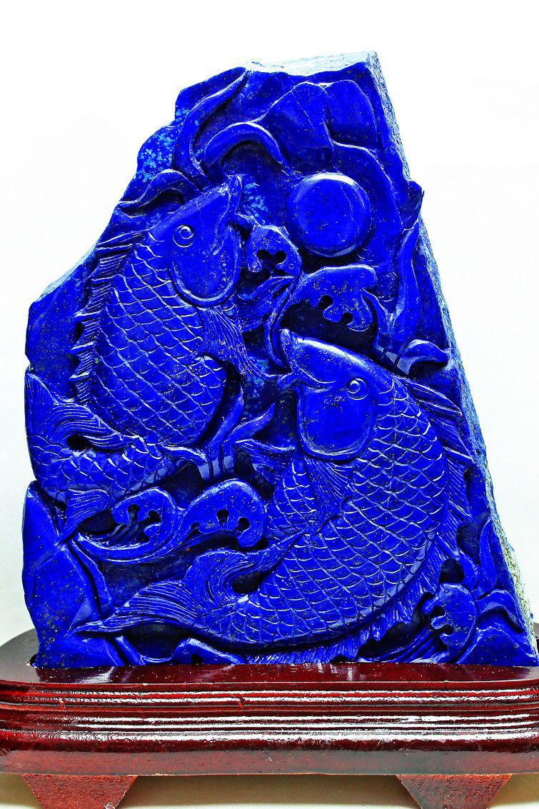 4.2Kg ラピスラズリ 手彫り 魚 置物[S3-28]