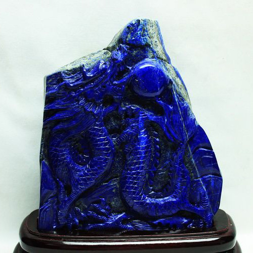 2.1Kg ラピスラズリ 手彫り 龍 置物[S3-5]
