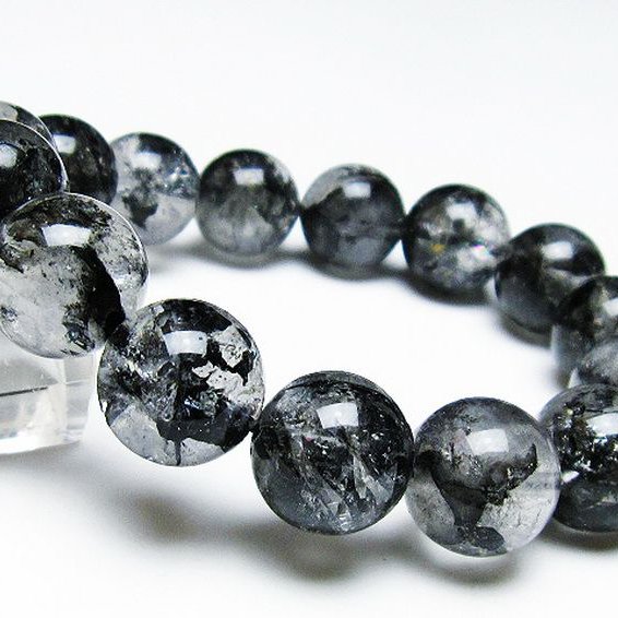 ブラックエレスチャルクォーツ 骸骨水晶 ブレスレット 15mm [t124-4798]