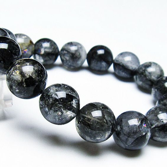 ブラックエレスチャルクォーツ 骸骨水晶 ブレスレット 14mm [t124-4814]