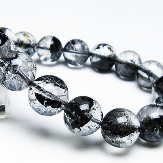 ブラックエレスチャルクォーツ 骸骨水晶 ブレスレット 14mm [t124-4829]