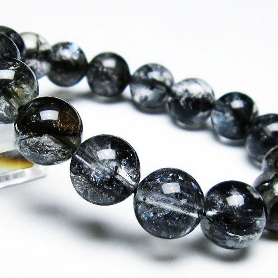 ブラックエレスチャルクォーツ 骸骨水晶 ブレスレット 13mm [t124-4845]