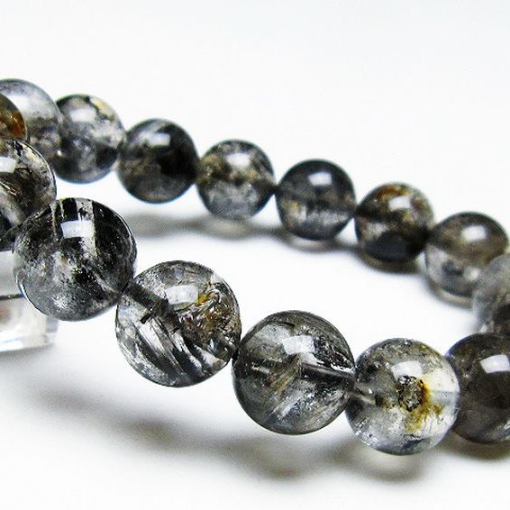 ブラックエレスチャルクォーツ 骸骨水晶 ブレスレット 13mm [t124-4916]