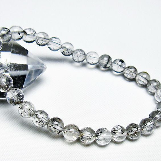 ブラックエレスチャルクォーツ 骸骨水晶 ブレスレット 6mm [T124-5325]