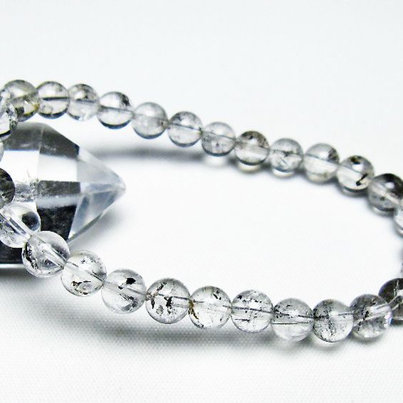 ブラックエレスチャルクォーツ 骸骨水晶 ブレスレット 7mm [t124-5327]