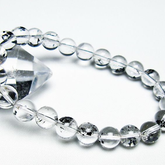 ブラックエレスチャルクォーツ 骸骨水晶 ブレスレット 8mm [T124-5336]