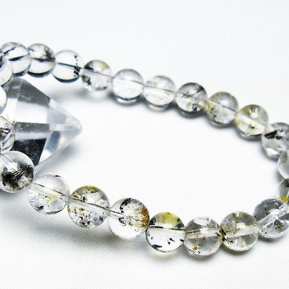 ブラックエレスチャルクォーツ 骸骨水晶 ブレスレット 8mm [T124-5337]