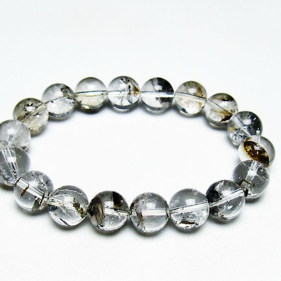 ブラックエレスチャルクォーツ 骸骨水晶 ブレスレット 12mm [T124-5361]