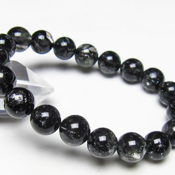ブラックエレスチャルクォーツ 骸骨水晶 ブレスレット 11mm [t124-5394]