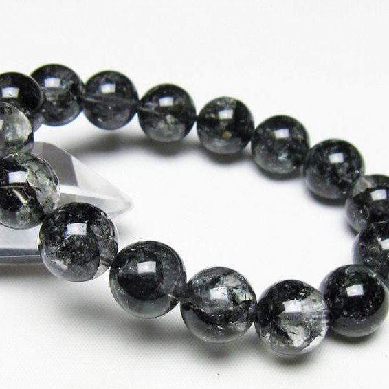 ブラックエレスチャルクォーツ 骸骨水晶 ブレスレット 13mm [t124-5396]