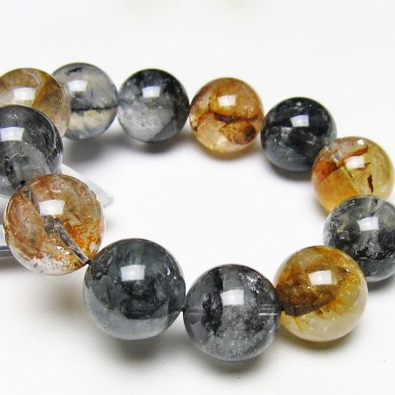 ブラックエレスチャルクォーツ 骸骨水晶 ブレスレット 19mm [t124-5409]