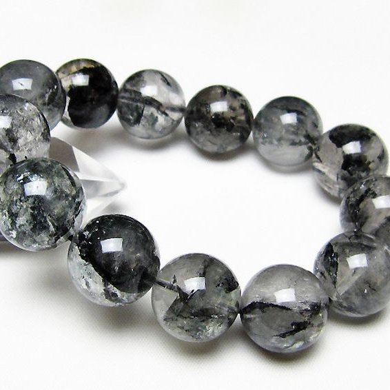 ブラックエレスチャルクォーツ 骸骨水晶 ブレスレット 17mm [t124-5523]