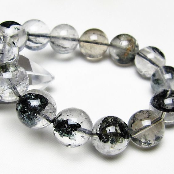 ブラックエレスチャルクォーツ 骸骨水晶 ブレスレット 16mm [t124-5533]