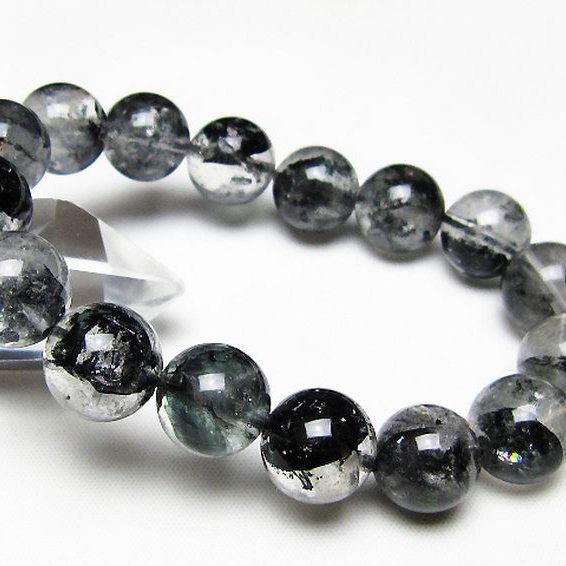 ブラックエレスチャルクォーツ 骸骨水晶 ブレスレット 13mm [t124-5563]