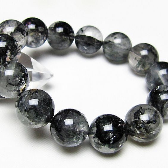 ブラックエレスチャルクォーツ 骸骨水晶 ブレスレット 16mm [t124-5569]